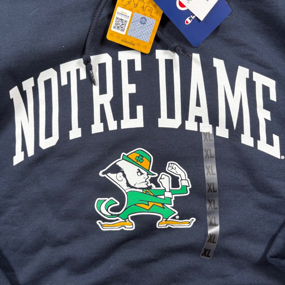 Champion Notre Dame Fighting Irish Hoodie Navy Blue Leprechaun Mens XL NCAA - Picture 3 of 9
